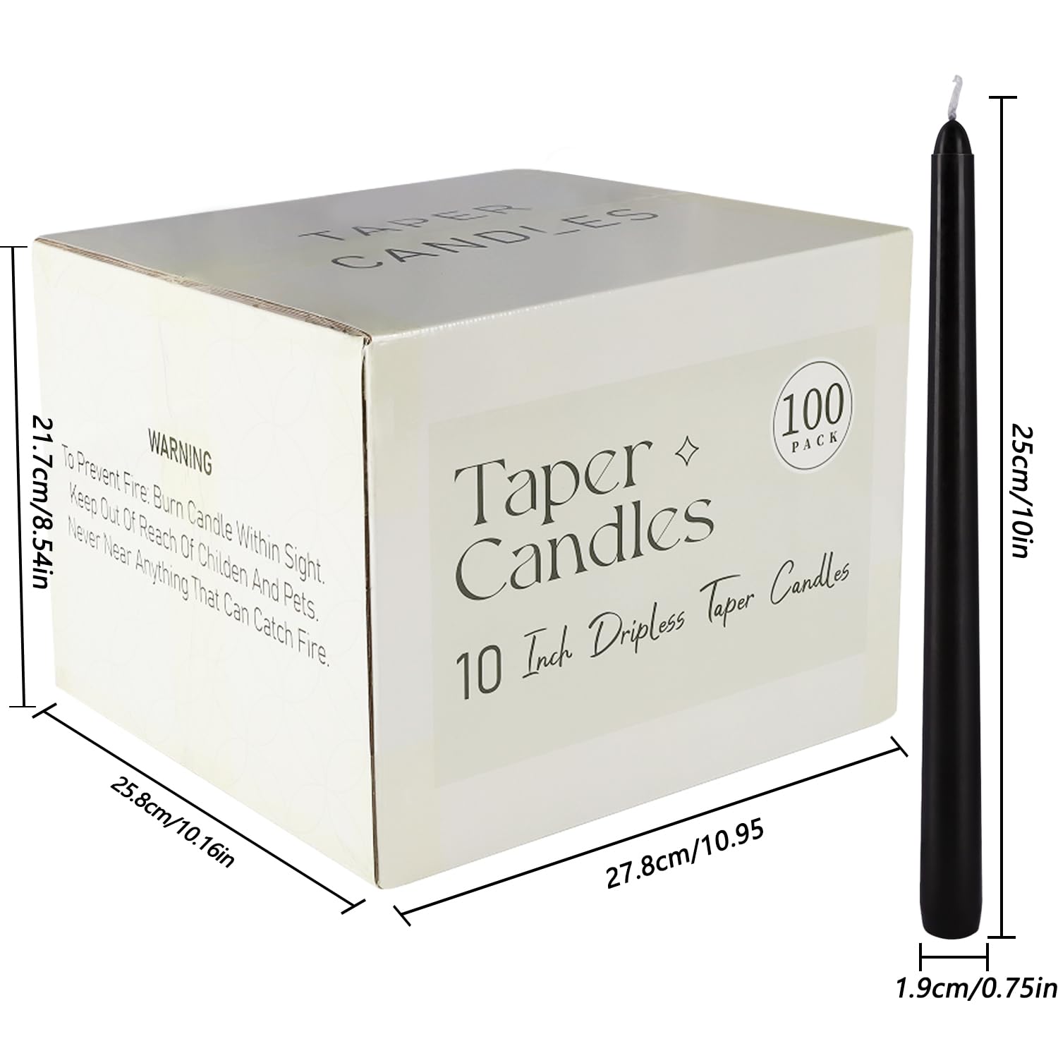 Halloween 100 Pcs Black Taper Candles 10 Inch (H) Dripless Tapered Candles Smokeless Long Candles Tall Unscented Dinner Candle f